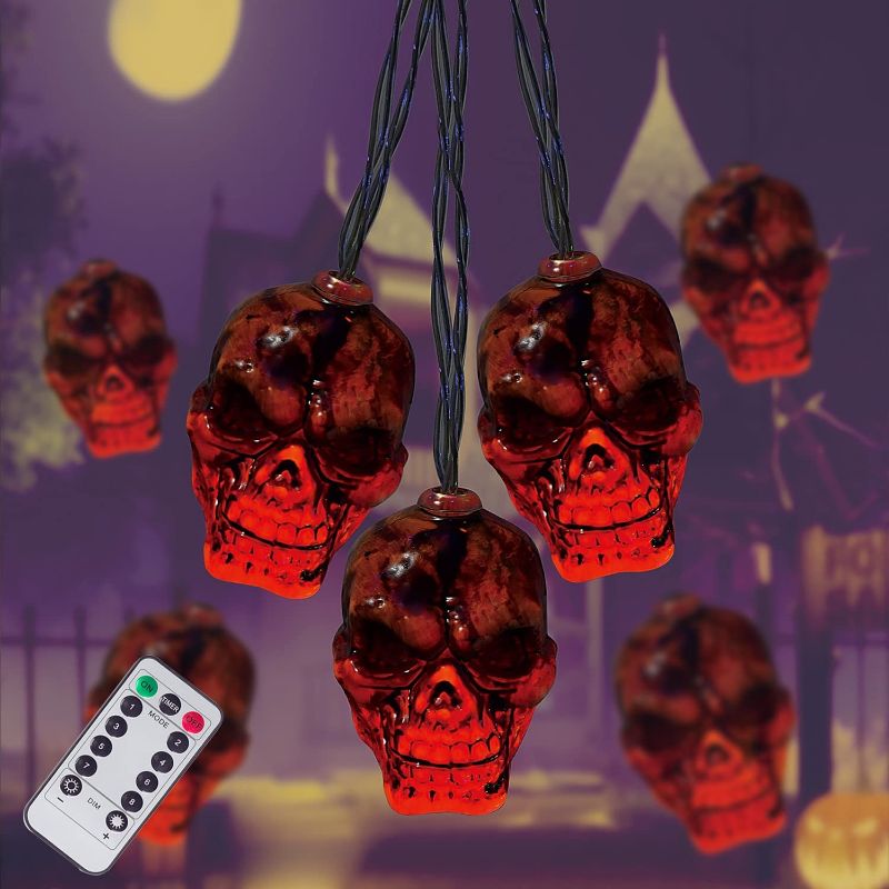 Photo 1 of 2 pack - Halloween Skeleton Skull Lights, Halloween Lights Horror with Battery Operated 30LEDS?Waterproof 8 Modes Skull Lights?Skeleton Lights for Halloween Party, Yard, House, Haunted House Decorations?Red?