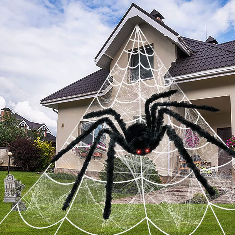 Photo 1 of 2 Pack - 50" Giant Spider Halloween Decoration, Outdoor Giant Halloween Spider Decoration Black Scary Giant Halloween Spider for Indoor Outdoor Halloween Decorations Yard Lawn Home Décor No Web
