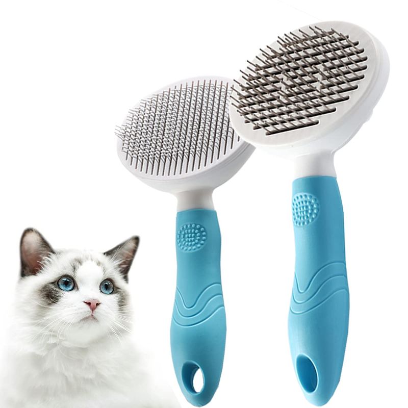 Photo 1 of 2 Packs 1 Fine +1 Thick Bristle Pet Brushes For Dog Cat Hair Desheding Grooming Massage Slicker Comb Kit Round Head Bristle Comfortable Suit for Long Short Fur
