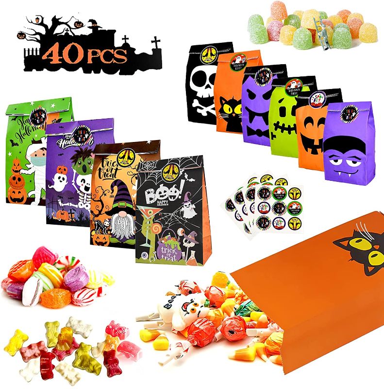 Photo 1 of 2 pack - Halloween Treat Bags Party Favors, 10 Styles 40pcs Candy Bags With Stickers For Trick or Treat Party Kids Halloween Party Gifts (80 pcs Total)
