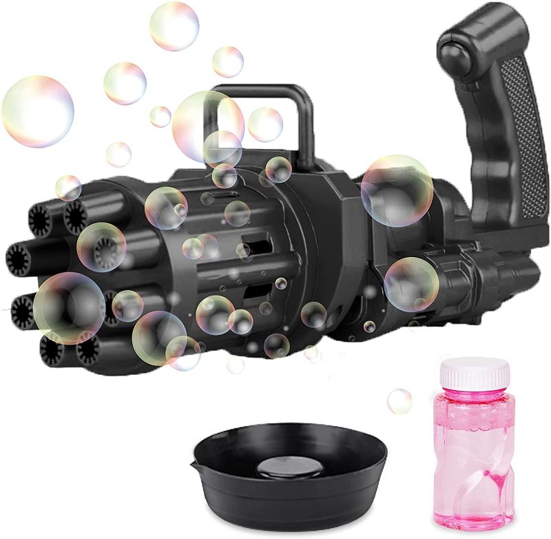 Photo 1 of 2 pack - ywduoying Bubble Gun, Gatling Bubble Machine 2021 Bubble Gun 8-Hole Bubble Blower Automatic Bubble Maker Machine Electric Bubble Gun Bubble Machine Toy for Toddler (Black,1 Pack)
