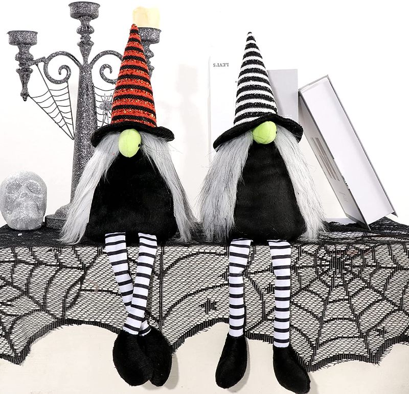 Photo 1 of 2 pack - APCHFIOG 2PCS Halloween Plush Gnomes Swedish Tomte Nisse Scandinavian Dwarf Elf Decor with Long Legs and Striped Hat Handmade Witch Doll Home Decoration Table Shelf Ornament (4pcs total)