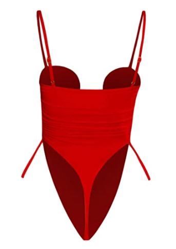 Photo 2 of SandalBay Swimwear Women's High Waisted Cheeky One-Piece Swimsuit Red Small 