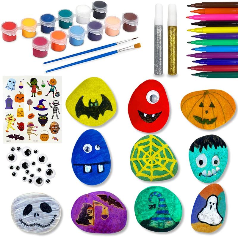 Photo 1 of 2 PACK - QINGQIU Halloween Rock Painting Kit Halloween Crafts & Arts for Kids Boys Girls Halloween Toys Halloween Party Favors Halloween Treat Bags Gifts