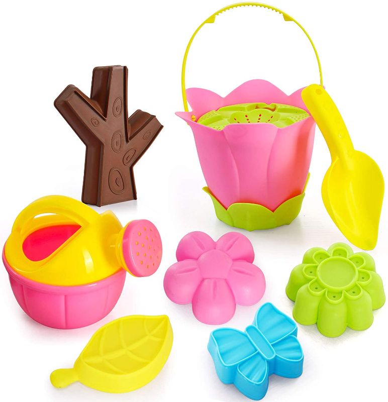 Photo 1 of BBPOOL Beach Sand Toys Sandbox Toys for Girls Kids Toddlers,Flower Shape Sand Molds,Beach Bucket,Watering Can,Shovel,Sifter Kids Outdoor Toys Set
