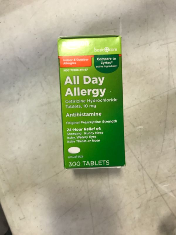 Photo 2 of Amazon Basic Care All Day Allergy, Cetirizine Hydrochloride Tablets, 10 mg, Antihistamine, 300 Count
EXP 2/2023