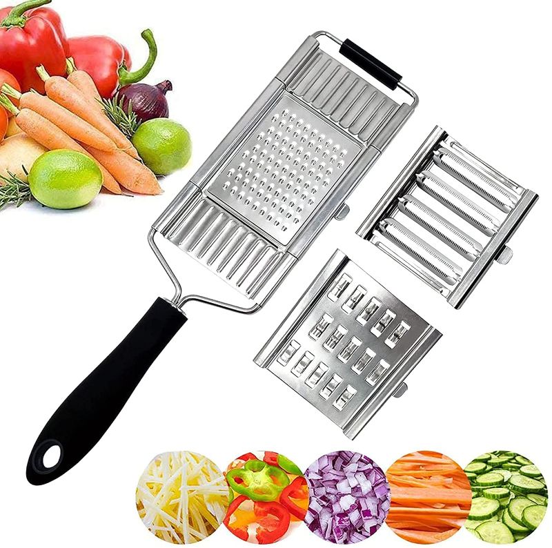 Photo 1 of 4 in 1 Vegetable Chopper Mandoline Slicer, Multifunctional Cheese & Veggie Cutter Food Choppers Dicer with 3 Blades, Kitchen Onion Potato Grater for Fruit Salad Coleslaw
