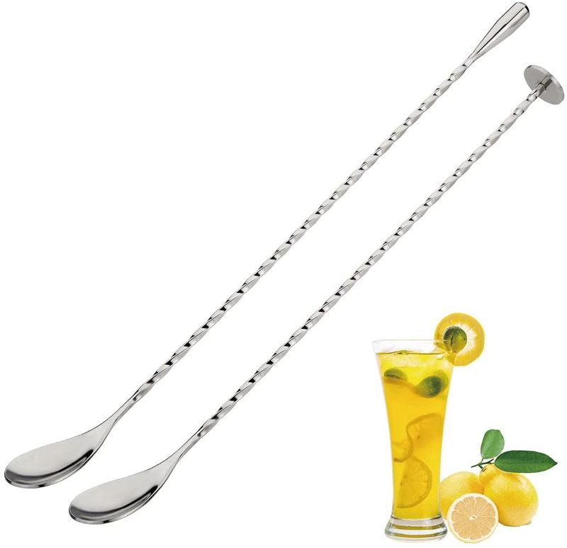 Photo 1 of ADTIMEFC 12 Inch Cocktail Spoon Bar Mixing Spoon, Stainless Steel Long Handle Stirring Bar Spoon Set Perfect for Mixing and Layering Drinks, Tea, Coffee, Ice Cream, Juice, Drink and All Liquids 2PK
