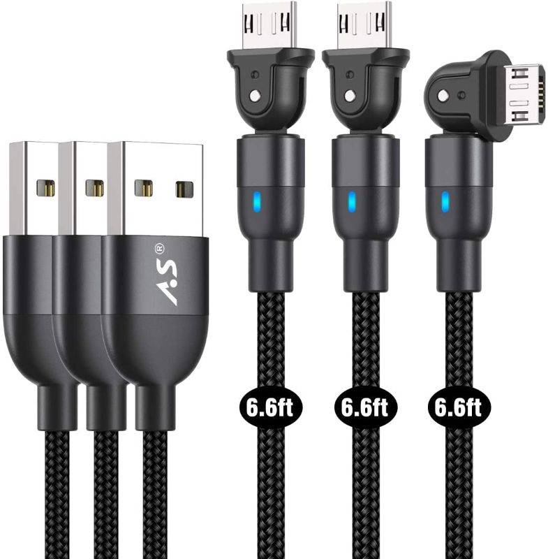 Photo 1 of A.S 180° Rotation Micro USB Charging Cable, Fast Android Charge Cord 3Pack Nylon Braided Cable Compatible with Samsung Galaxy S7 S6 S5 J7 J5 J3, Moto G4 G5, HTC, Huawei etc (6.6ft+6.6ft+6.6ft, Black)
