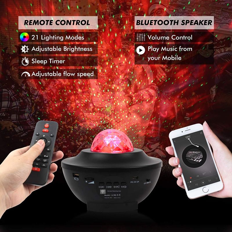 Photo 1 of Night Light Projector 3 in 1 Galaxy Projector Star Projector with Bluetooth Speaker, Ocean Wave Bedside Lamp, Adjustable Lightness & Remote Control, Support WiFi Connection Music Player
