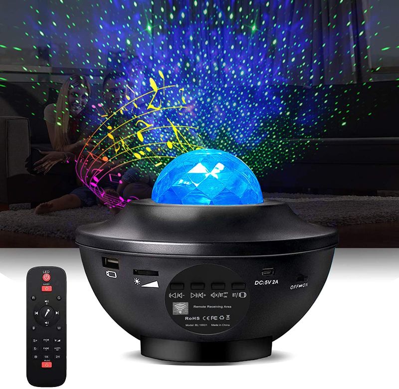 Photo 2 of Night Light Projector 3 in 1 Galaxy Projector Star Projector with Bluetooth Speaker, Ocean Wave Bedside Lamp, Adjustable Lightness & Remote Control, Support WiFi Connection Music Player
