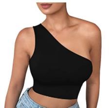 Photo 1 of "N" RICHCOIN Women's Seamless One Shoulder Tee Crop Tops  Size Large 
