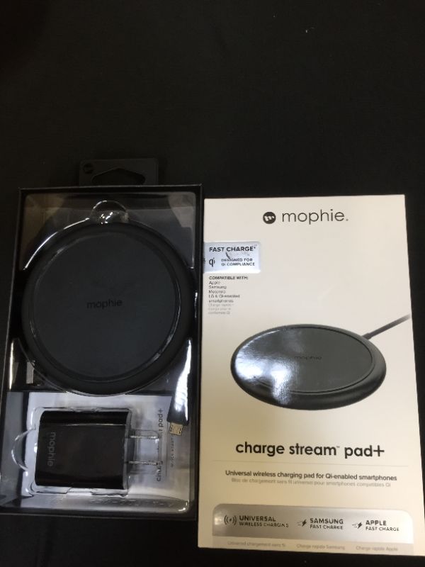 Photo 1 of mophie 4116_WRLS-CHGPAD-AC-BLK-NA - Wireless Charge Pad - Apple Optimized - 7.5W Qi Wireless Technology for Apple iPhone 11, 11 Pro, 11 Pro Max, XR, XS Max, X/ XS, 8 and 8 Plus - Black
