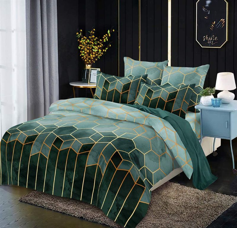 Photo 1 of Cutepuppy Geometric, Queen Size, Gradient Color with Marble Print, Diamond Pattern Bedding Set BED SHEET AND PILLOW CASES ONLY (Green, Queen)
