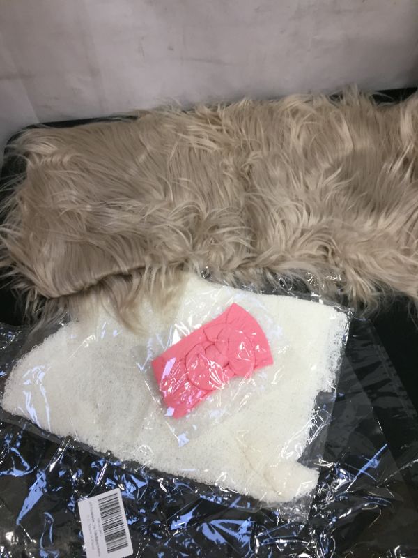 Photo 1 of 3Pcs Infant Newborn Photography Props, Jasen DIY Faux Fur Nursery Swaddling Blankets & Toddler Wraps with Headband Set (Khaki- Cocoa Powder)
