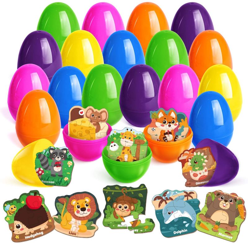 Photo 1 of 24 Pack Easter Eggs Fillers with Animal Jigsaw Puzzles, Easter Goodie Gifts for Toddlers Kids Boys Girls, Ideal Gift for Easter Eggs Hunt & Basket Stuffers, Party Favor
