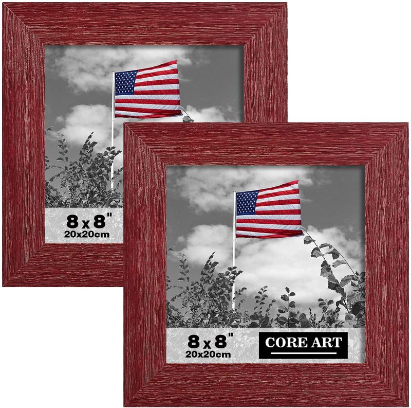 Photo 1 of CORE ART 8x8 Picture Frame Square Wood Rustic Red Photo Frames Set of 2 High Definition Semi-tempered Glass Wall or Tabletop Display
