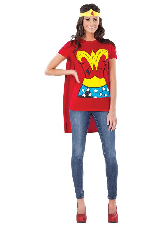 Photo 1 of Wonder Woman Women's Red Cape/Tiara Costume T-Shirt-XLarge (factory sealed)