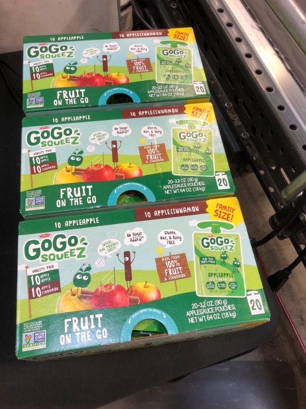 Photo 2 of 3 pack - GoGo squeeZ Fruit on the Go Variety Pack, Apple Apple & Apple Cinnamon, 3.2 oz. (20 Pouches) - Tasty Kids Applesauce Snacks - Gluten Free Snacks for Kids - Nut & Dairy Free - Vegan Snacks
best by 11-30-21 