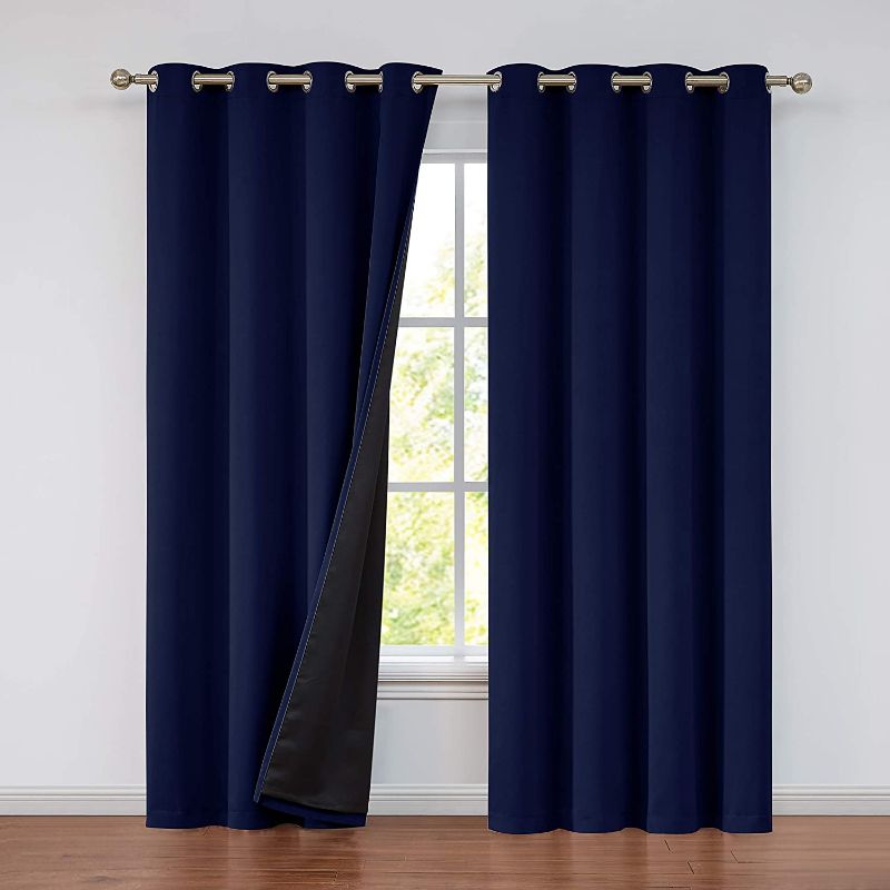 Photo 1 of 100% Blackout Curtain Set, Thermal Insulated & Energy Efficiency Window Draperies for Guest Room, Full Shading Panels for Shift Worker and Light Sleepers, Navy , 52W x 84L, 2 PCS
