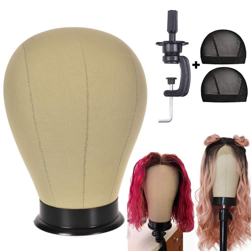 Photo 1 of 22”Cork Canvas Block Head Wig Head, Mannequin Head with Table Stand for Wigs Making Display Styling Set with Stand Salon Styling Head (22'')

