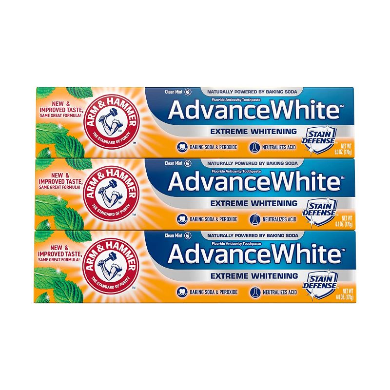 Photo 1 of ARM & HAMMER Advanced White Extreme Whitening Toothpaste, TRIPLE PACK (Contains Three 6oz Tubes) -Clean Mint - Fluoride Toothpaste
