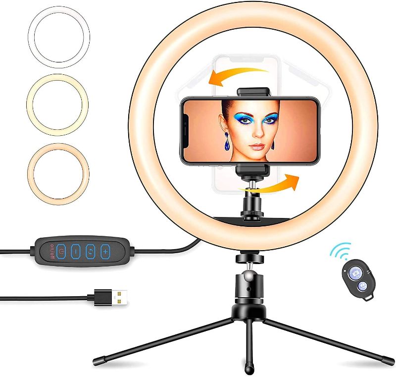Photo 1 of 10.2 inch Ring lamp with Bracket, and Mobile Phone Bracket Camera Ring lamp Selfie lamp Ring, with Tripod LED Ring lamp for iPhone/Video Recording/Live/Makeup/YouTube/TikTok
