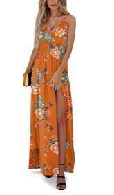 Photo 1 of Maisolly Women Summer V Neck Side Slit Spaghetti Straps Maxi Dress with Pocket
xl