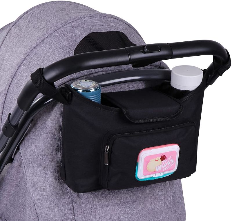 Photo 1 of Baby Stroller Organizer - Stroller Accessories Bag Large Space with 2 Cup Holders Multiple Zipper Pockets for Bottle, Diaper, Phone, Toys - Universal Fit

