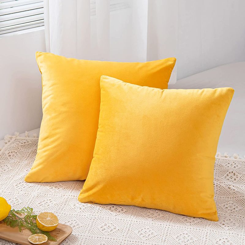 Photo 1 of Bakumon, 2 Pack 16x16 Velvet Pillow Covers Decorative Throw Cushion Cases Throw Pillow Covers Square Set for Couch Sofas Living Room Outdoors-Yellow
