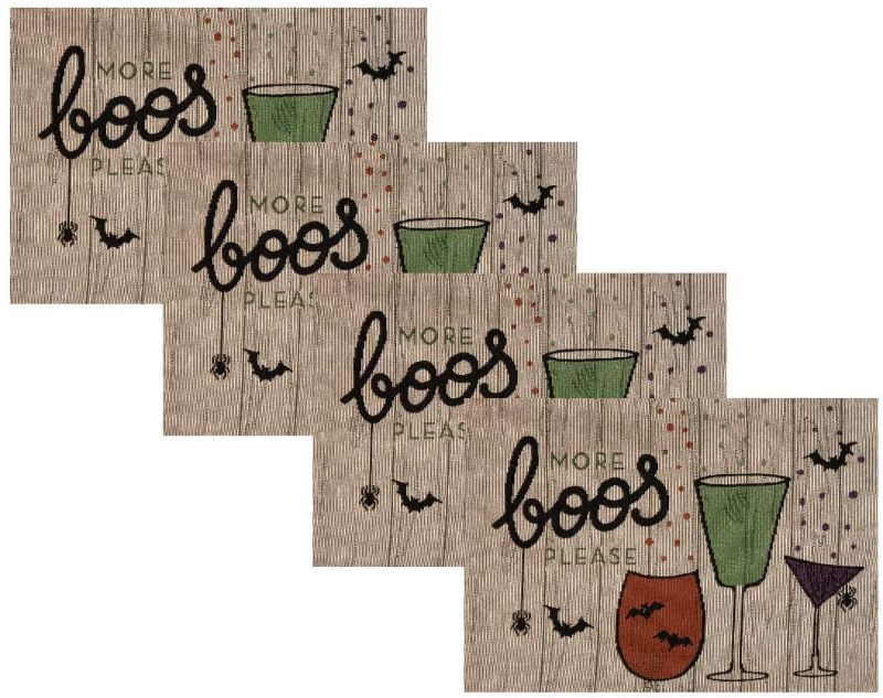 Photo 1 of Halloween placemats, 4 pieces, perfect placemats for kitchen, dining room and Halloween table decorations (beige 'More Boos Please')
