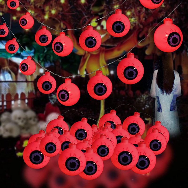 Photo 1 of Halloween Eyeball String Lights, Halloween Decoration Cute Scary with 30 LED Eyeballs?Waterproof 8 Modes Twinkle Lights?Halloween Indoor/Outdoor for Party, House, Yard, Garden Decorations (Red)
