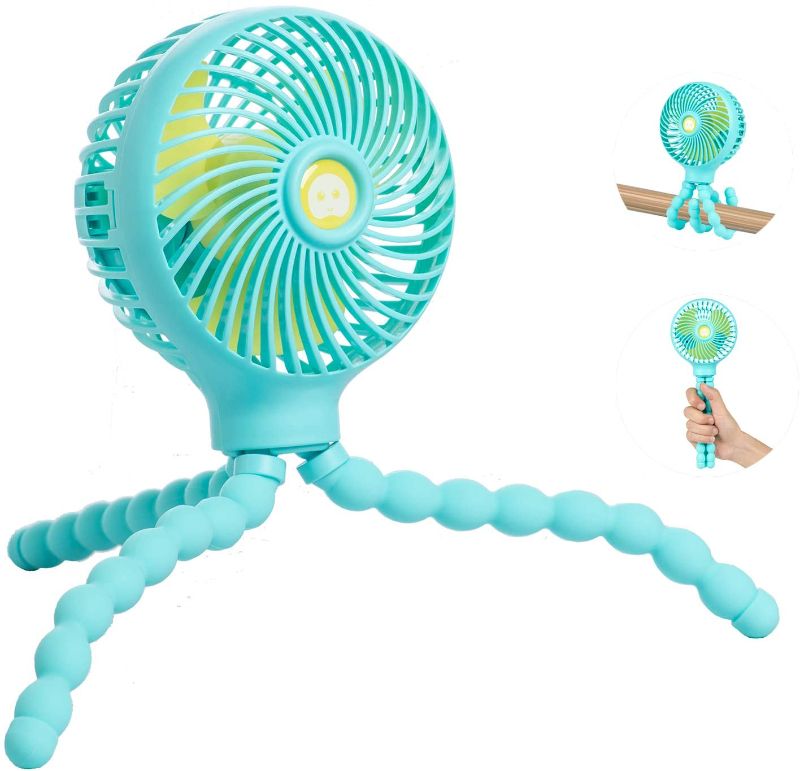 Photo 1 of Mini Baby Stroller Fan, Handheld Personal Portable Fan with Flexible Tripod for Stroller Student Bed Desk Bike Crib Car Rides, USB or Battery Powered, Safe Quiet and Long Lasting Charge (Light Blue)
