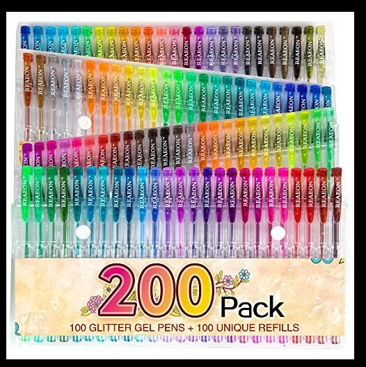 Photo 1 of 200 Glitter Gel Pen Set, 100 Pens plus 100 Refills 100 Colors, 100 Colors
