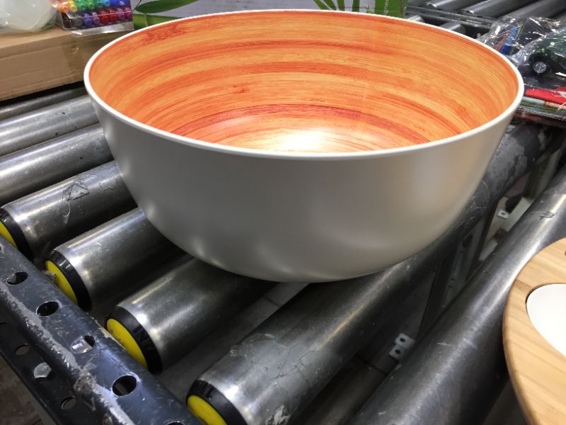 Photo 3 of Bamboo salad bowl with spoons one spoon is broken