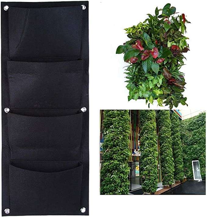 Photo 1 of 2 pack 4 Pockets Garden Wall Planter Vertical Flower Plants Hanging Planting Growing Bag Pot Container 11.8 X 39.4 Inch