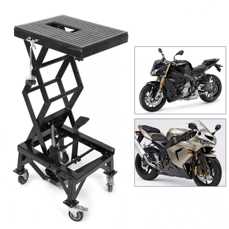 Photo 1 of 300lb Adjustable Lift Jack Lift Stand Repairing Table for Adventure Touring Motorcycle Street Bike Lift Stand Iron with 4 wheel
