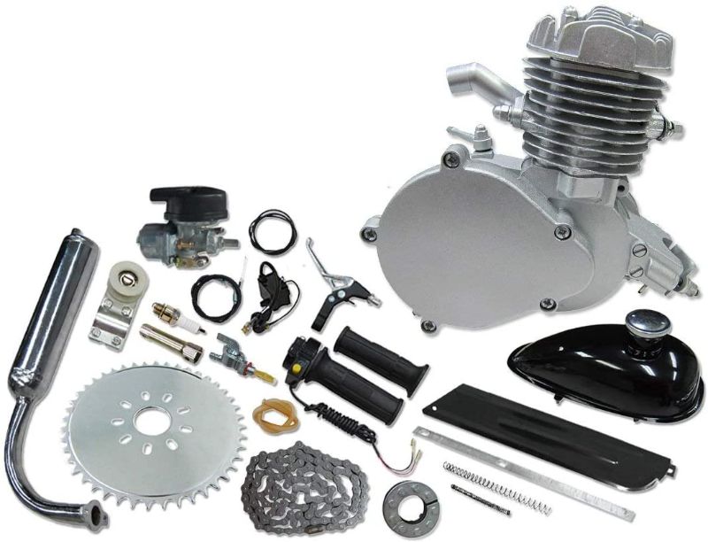 Photo 1 of 48cc Silver Motorized Bicycle Kit – 2 Stroke Gas Powered Bike Motor Engine