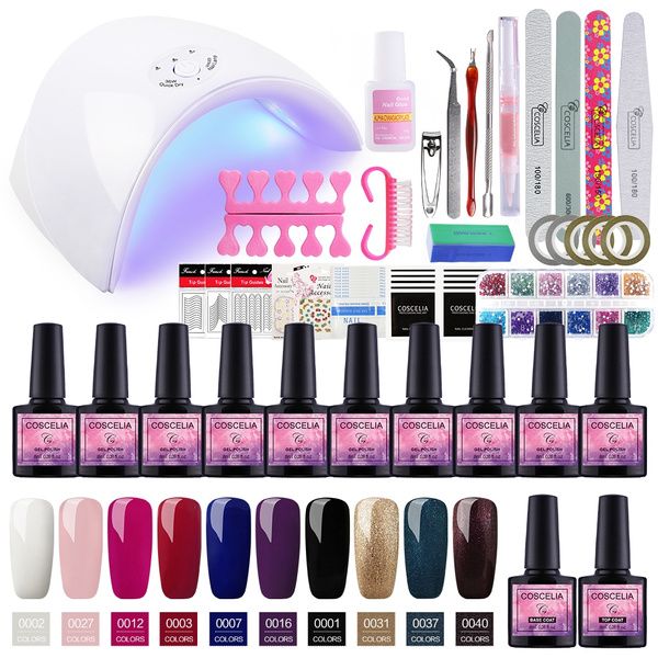 Photo 1 of case of 28 COSCELIA 36W UV/LED Nail Lamp 10 Colors Gel Nail Polish Kit Top Base Coat Nail Art Set
