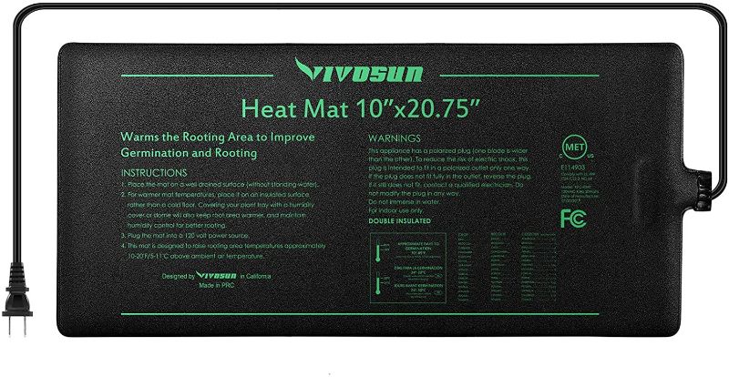 Photo 1 of VIVOSUN Durable Waterproof Seedling Heat Mat Warm Hydroponic Heating Pad 10" x 20.75" MET Standard
