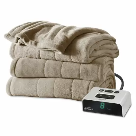 Photo 1 of Sunbeam Electric Heated Plush Channeled Blanket, Dual Controls, Queen, Mushroom