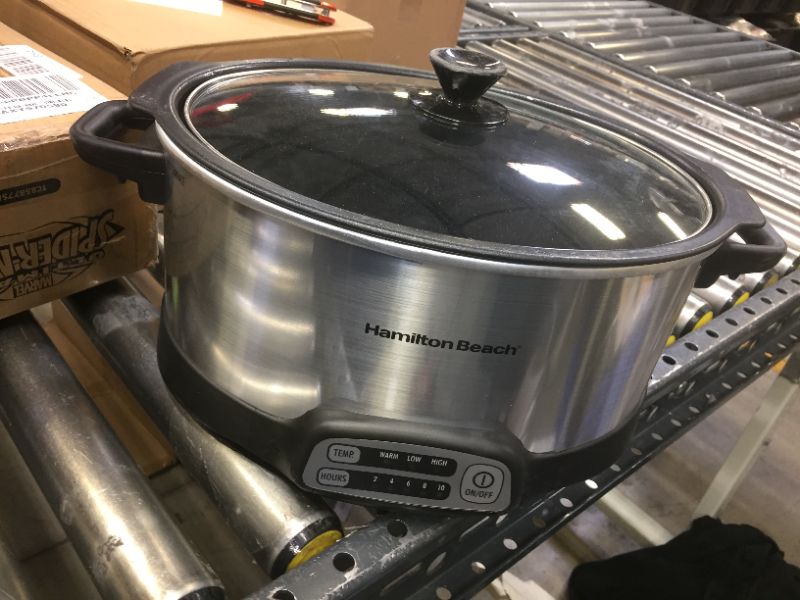 Photo 2 of Hamilton Beach, Stay or Go Programmable Slow Cooker, Portable Stovetop Sear & Cook, 6 Quart, Lid Lock, Silver (33663)
