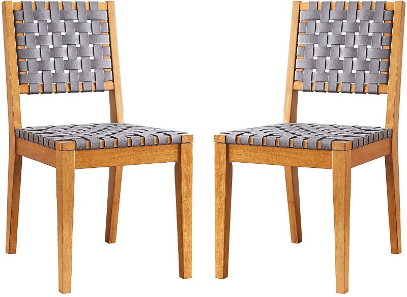 Photo 1 of Amazon Brand – Rivet Faux Leather Woven Dining Chair with Wood Frame, Set of 2, 18"W, Gray
