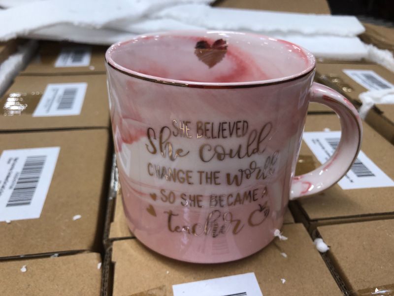 Photo 2 of 48 pack of Vilight New Teacher Graduation Gifts for Women - She Believed She Could So She Became A Teacher Mug - Pink Marble Coffee Cup 11 Oz
