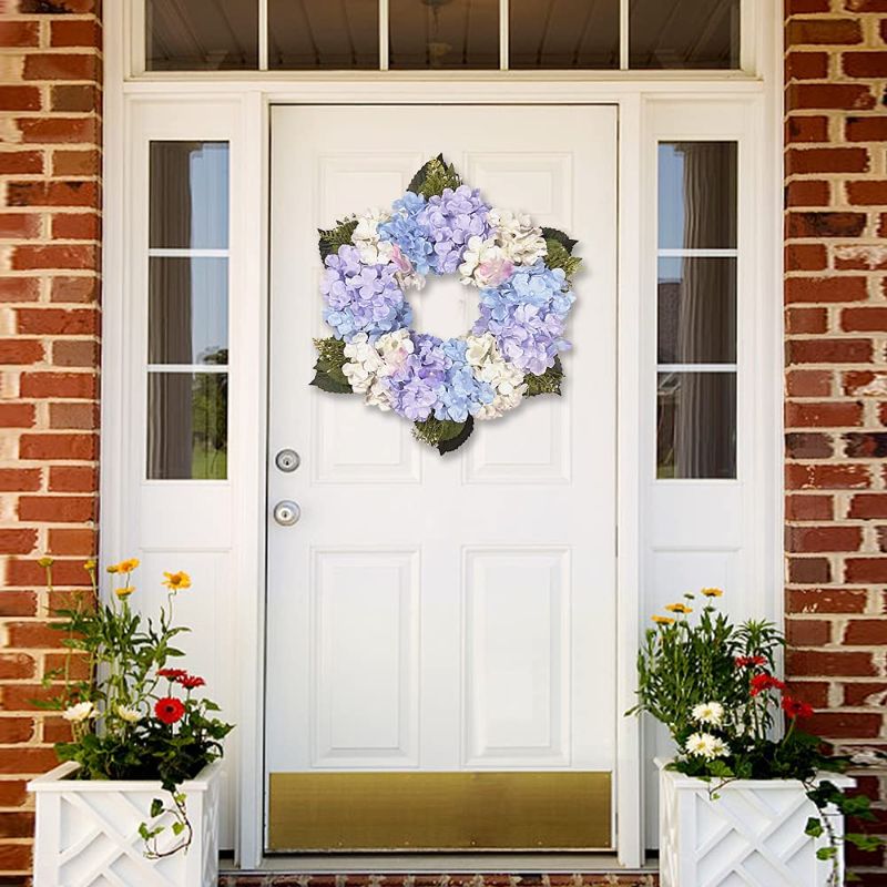 Photo 1 of Kenisten Door Wreath Hydrangea Wreaths for Front Door 20-Inch Wreath Four Seasons Wreaths Handmade Wreath Farmhouse Wreath Grapevine Wreath Wall Decor Flower Shooting Background
