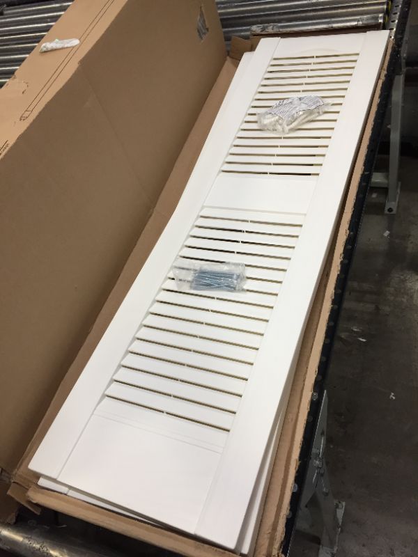 Photo 2 of 12" x 43" True Fit PVC Two Equal Louver Shutters, White (Per Pair)
