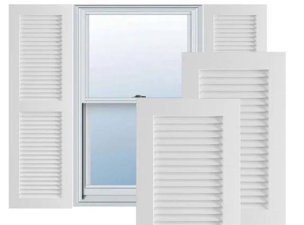 Photo 1 of 12" x 43" True Fit PVC Two Equal Louver Shutters, White (Per Pair)
