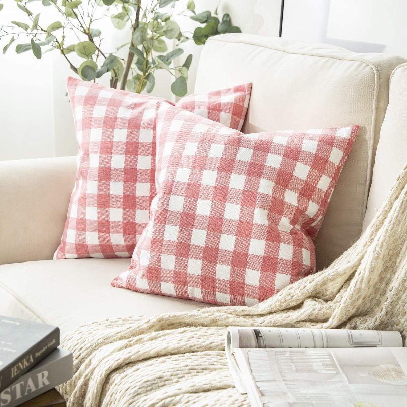 Photo 1 of 2 pack of Decorative throw pillows checker pattern and sherpa outside - photo for likeness pink 18 x 18 inches.