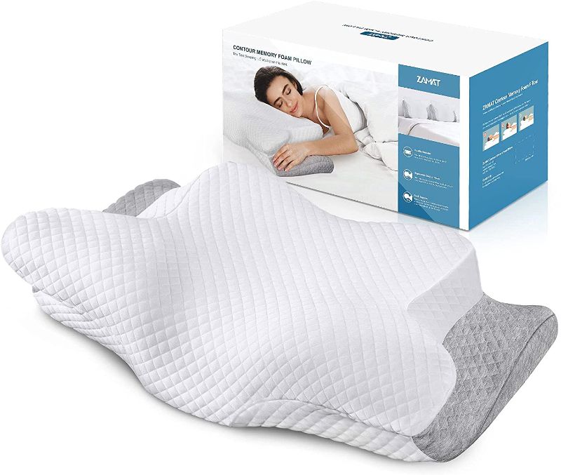 Photo 1 of ZAMAT Adjustable Cervical Memory Foam Pillow, Odorless Neck Pillows for Pain Relief, Orthopedic Contour Pillows for Sleeping with Cooling Pillowcase, Bed Support Pillow for Side, Back, Stomach Sleeper
