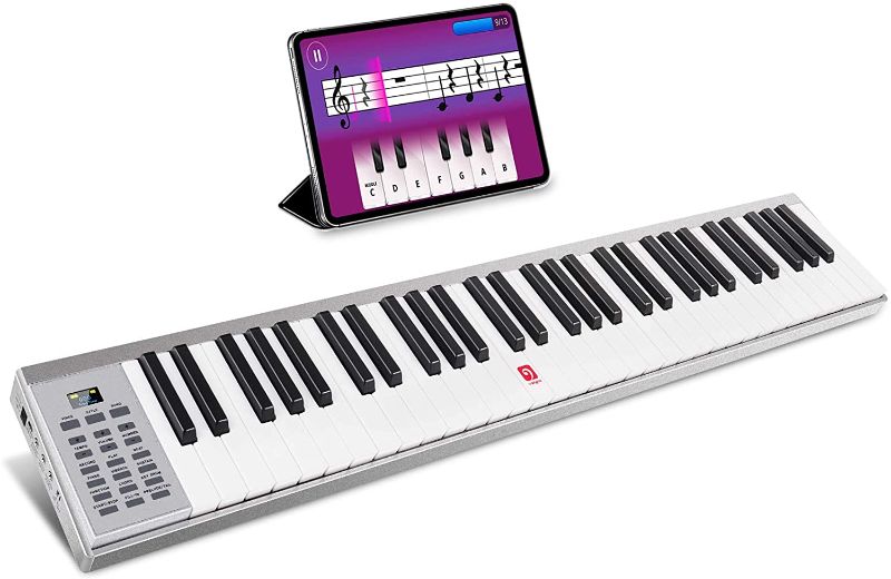 Photo 1 of  Vangoa Portable Piano Keyboard 61 Key, Slim Electric Piano with Touch-response Full-size Keys, Lightweight Aluminum Shell with Sustain Pedal, for Beginner Adults, Silver
 - does not come with tablet 